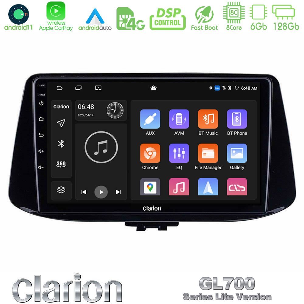 Clarion GL700 Lite Series 8Core Android11 6+128GB Hyundai i30 Navigation Multimedia Tablet 9" Με Carplay & Android Auto