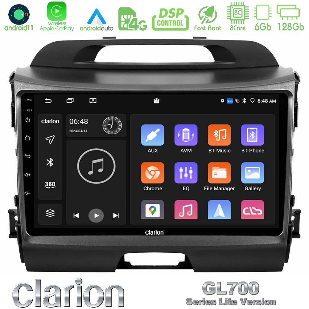 Clarion GL700 Lite Series 8Core Android11 6+128GB Kia Sportage Navigation Multimedia Tablet 9" Με Carplay & Android Auto