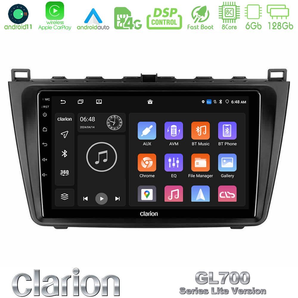Clarion GL700 Lite Series 8Core Android11 6+128GB Mazda 6 2008-2012 Navigation Multimedia Tablet 9" Με Carplay & Android Auto
