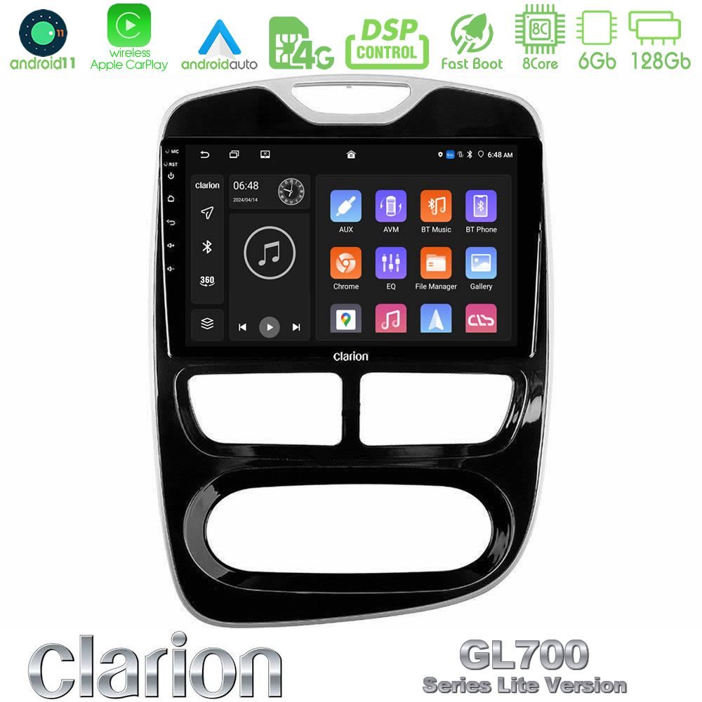 Clarion GL700 Lite Series 8Core Android11 6+128GB Renault Clio 2012-2016 Navigation Multimedia Tablet 10" Με Carplay & Android Auto