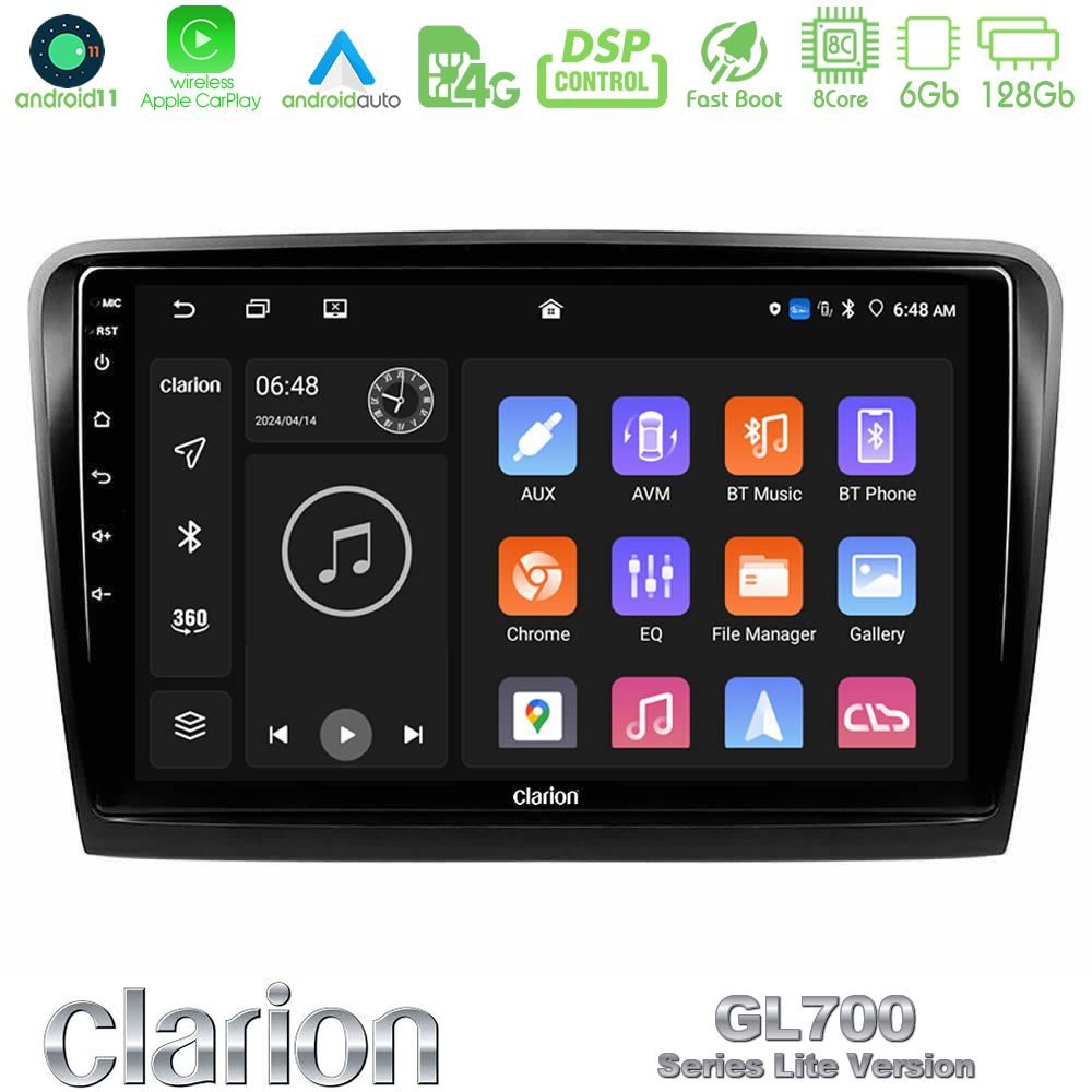 Clarion GL700 Lite Series 8Core Android11 6+128GB Skoda Superb 2008-2015 Navigation Multimedia Tablet 10" Με Carplay & Android Auto