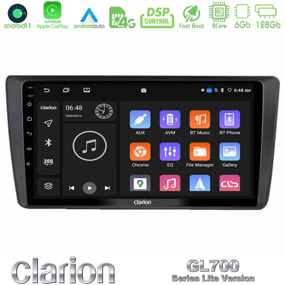 Clarion GL700 Lite Series Skoda Octavia 2004-2012 8Core Android11 6+128GB Navigation Multimedia Tablet 9" Με Carplay & Android Auto