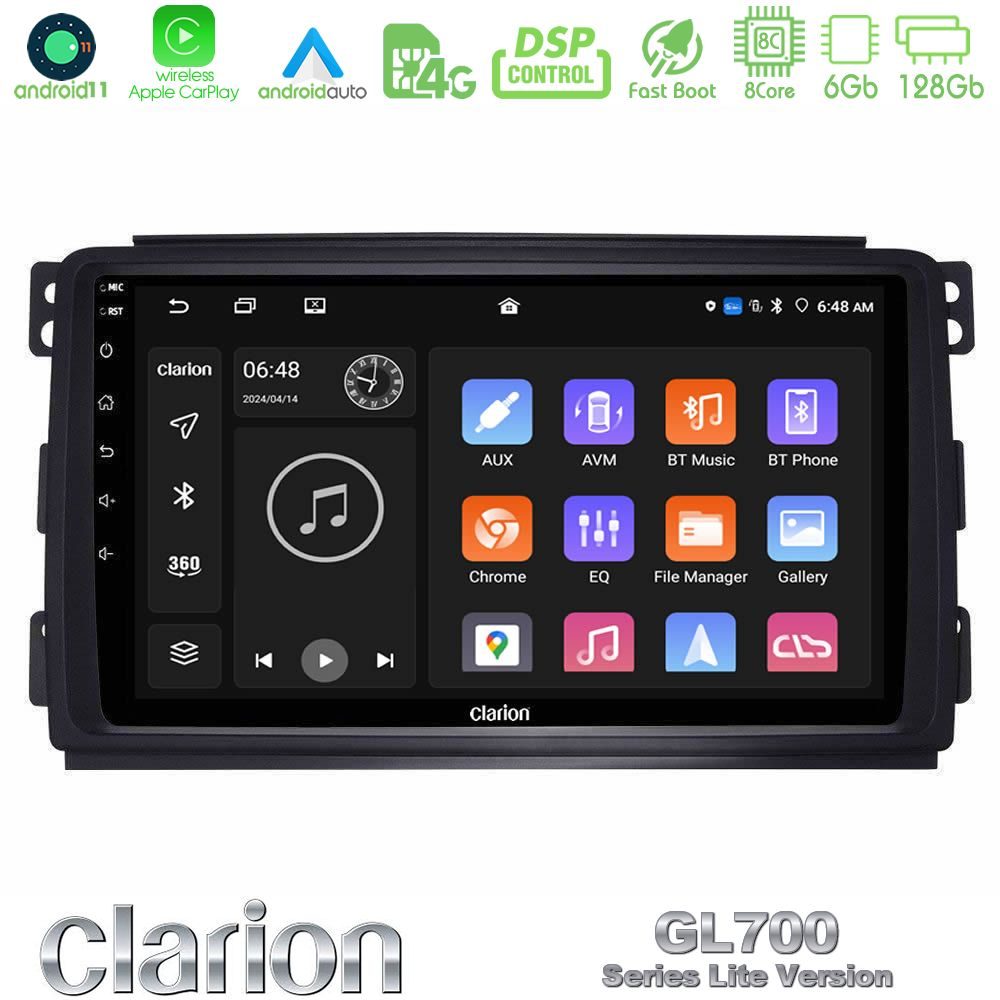 Clarion GL700 Lite Series 8Core Android11 6+128GB Smart 451 Navigation Multimedia Tablet 9" Με Carplay & Android Auto