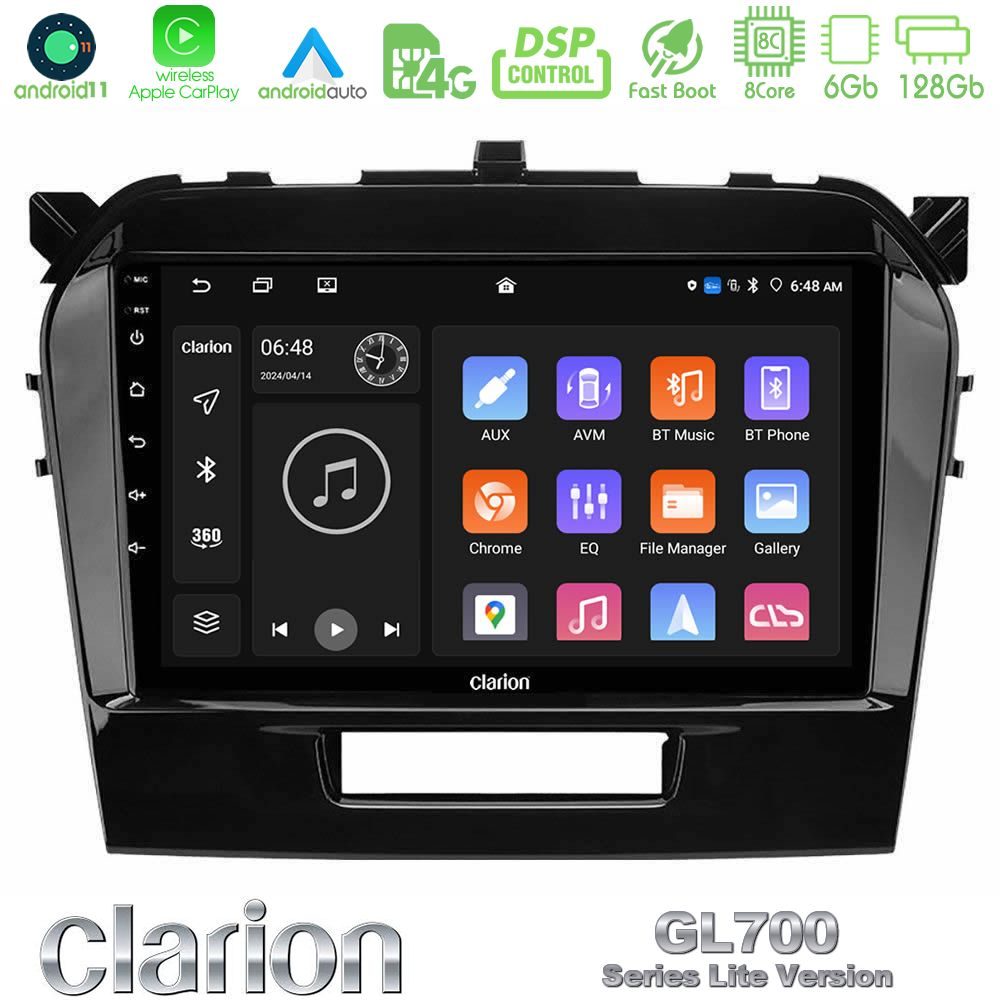 Clarion GL700 Lite Series 8Core Android11 6+128GB Suzuki Vitara 2015-2024 Navigation Multimedia Tablet 9" Με Carplay & Android Auto