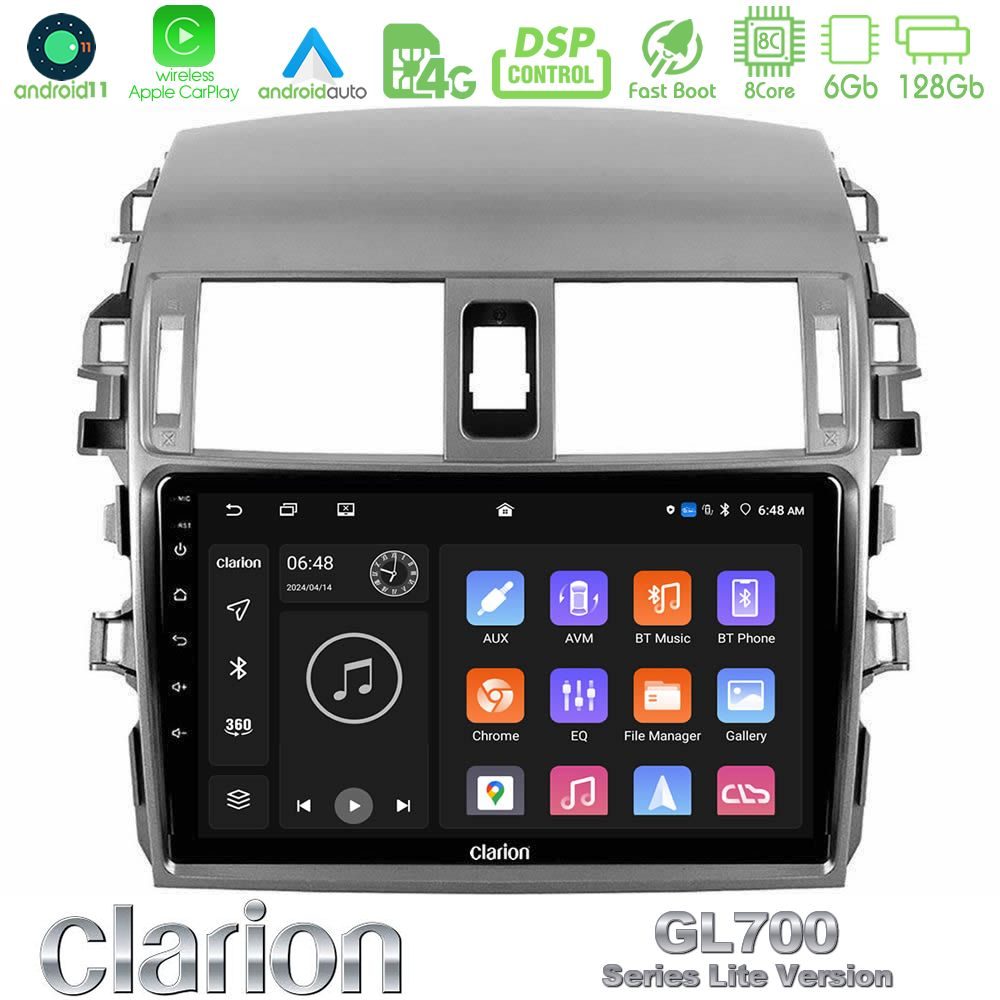 Clarion GL700 Lite Series 8Core Android11 6+128GB Toyota Corolla 2008-2010 Navigation Multimedia Tablet 9" Με Carplay & Android Auto
