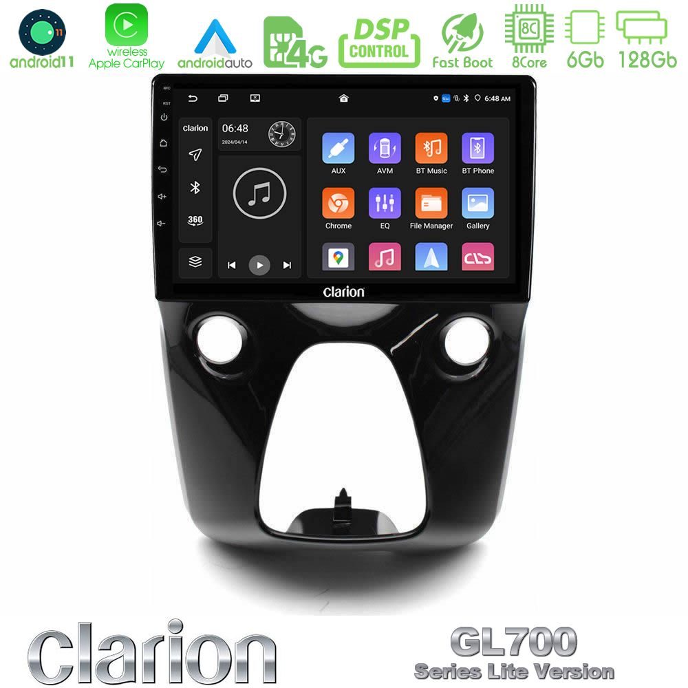 Clarion GL700 Lite Series 8Core Android11 6+128GB Toyota Aygo | Citroen C1 | Peugeot 108 Navigation Multimedia 10" Με Carplay & Android Auto