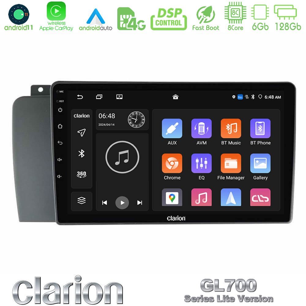 Clarion GL700 Lite Series 8Core Android11 6+128GB Volvo S60 2004-2009 Navigation Multimedia Tablet 9" Με Carplay & Android Auto
