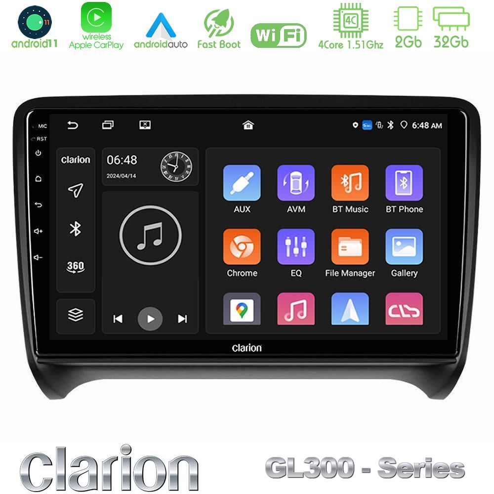 Clarion GL300 Series 4Core Android11 2+32GB Audi TT B7 Navigation Multimedia Tablet 9" Με Carplay & Android Auto