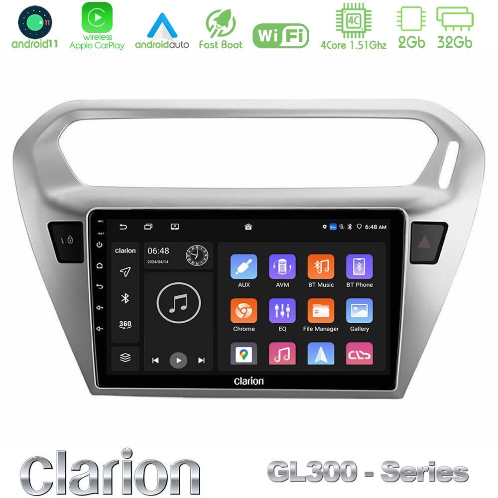 Clarion GL300 Series 4Core Android11 2+32GB Citroen C-Elysee / Peugeot 301 Navigation Multimedia Tablet 9" Με Carplay & Android Auto Clarion GL300 Series 4Core Android11 2+32GB Citroen C-Elysee / Peugeot 301 Navigation Multimedia Tablet 9" Με Carplay & Android Auto