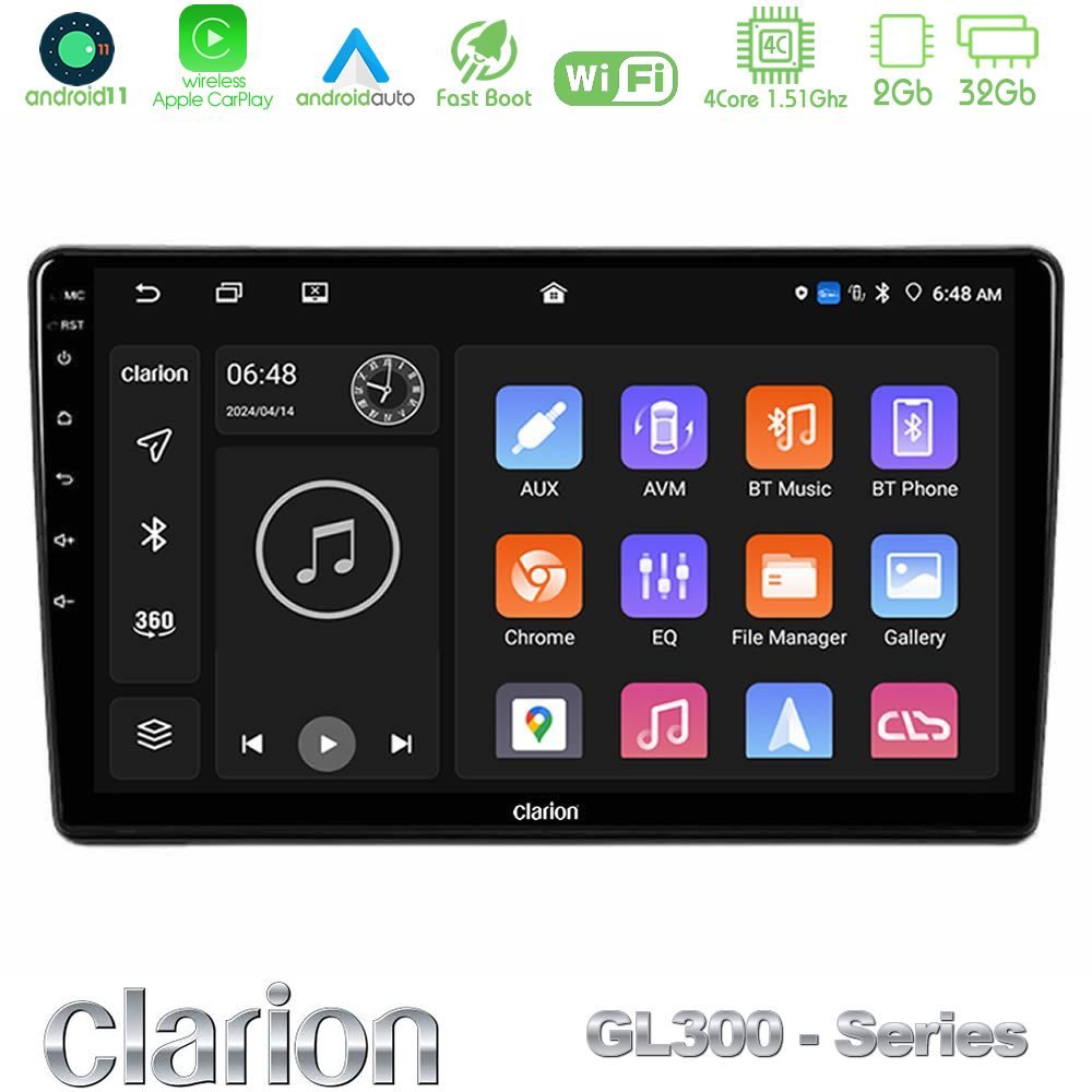 Clarion GL300 Series 4Core Android11 2+32GB Peugeot Partner / Citroen Berlingo 2008-2018 Navigation Multimedia Tablet 9" Με Carplay & Android Auto