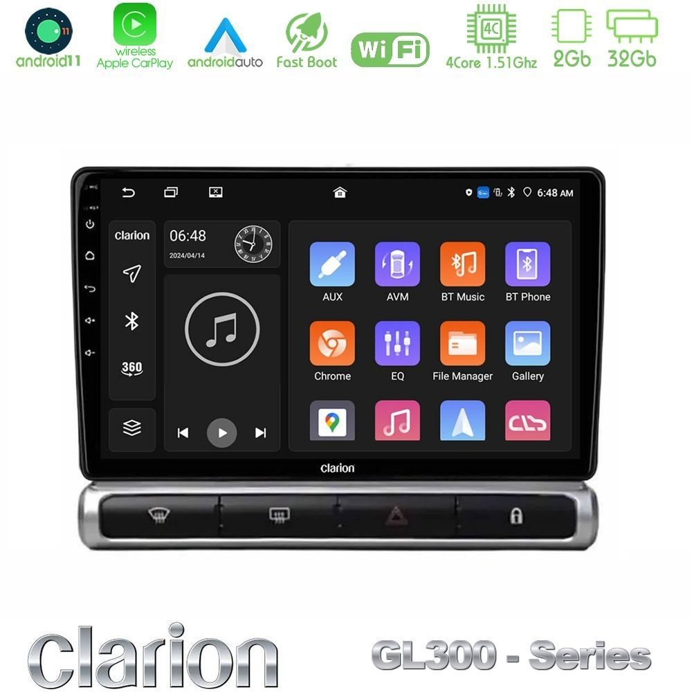 Clarion GL300 Series 4Core Android11 2+32GB Citroen C3 2016-> Navigation Multimedia Tablet 9" Με Carplay & Android Auto