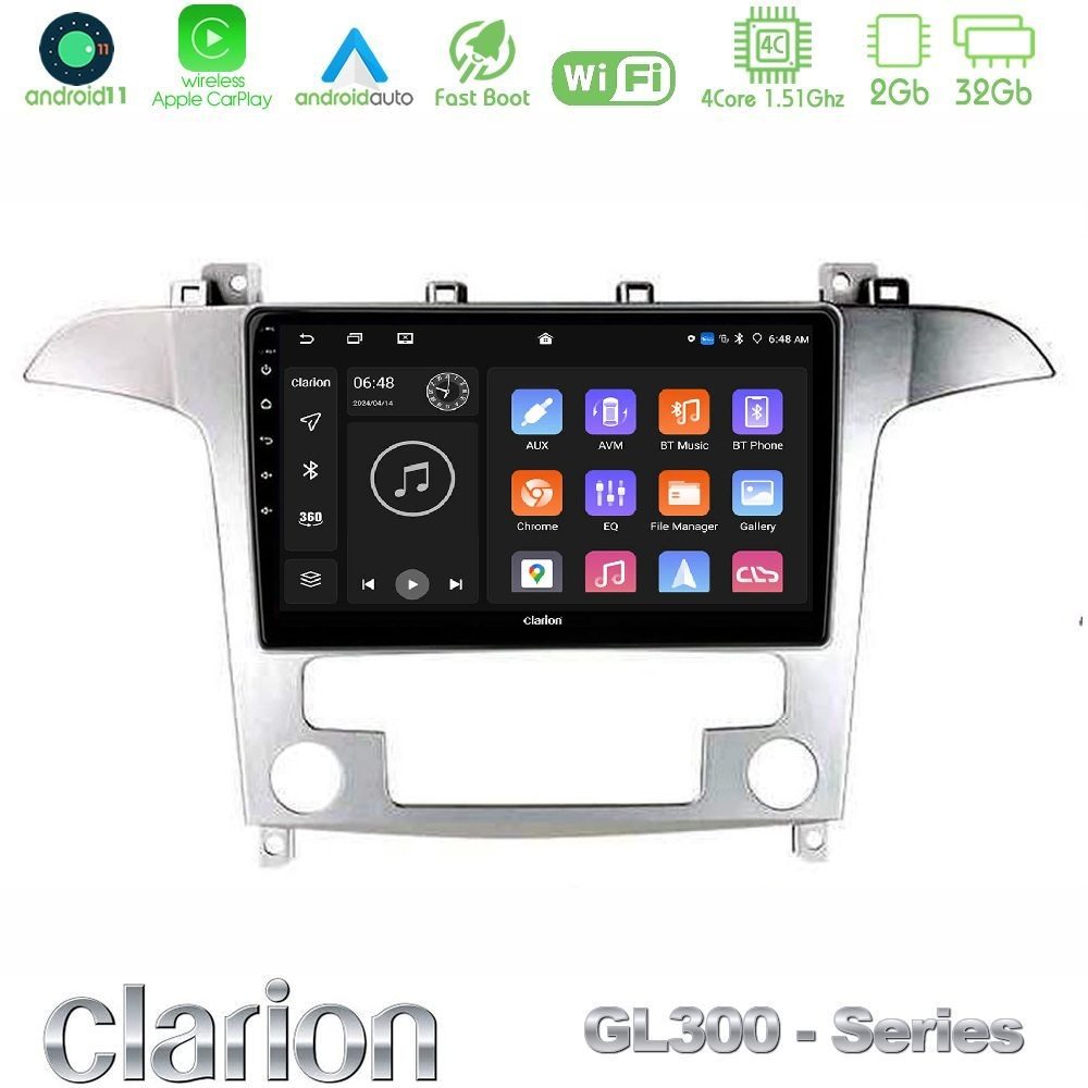 Clarion GL300 Series Ford S-Max 2006-2012 4Core Android11 2+32GB Navigation Multimedia Tablet 9" Με Carplay & Android Auto Με Carplay & Android Auto