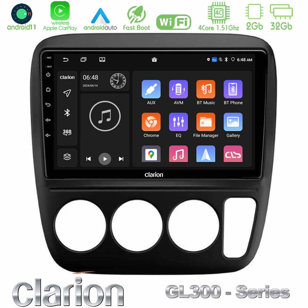 Clarion GL300 Series 4Core Android11 2+32GB Honda CRV 1997-2001 Navigation Multimedia Tablet 9" Με Carplay & Android Auto
