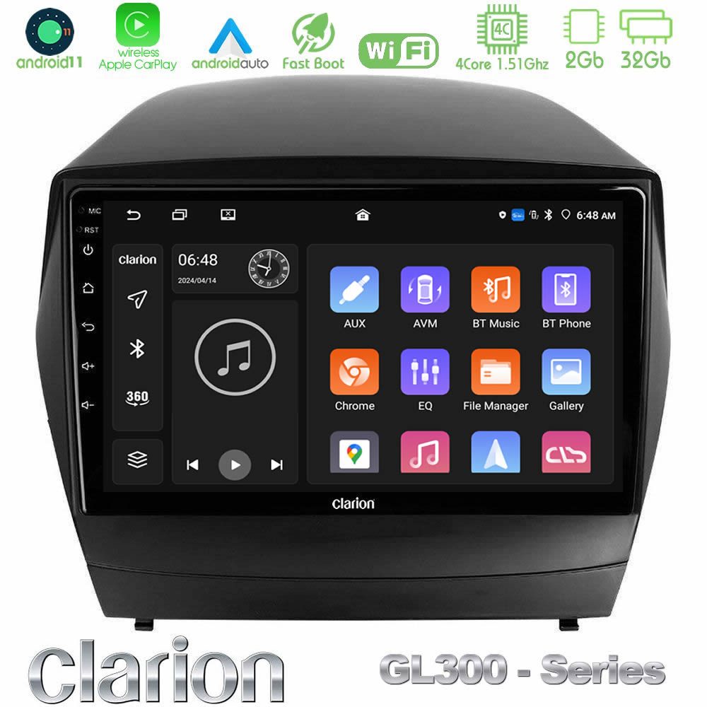 Clarion GL300 Series 4Core Android11 2+32GB Hyundai IX35 Auto A/C Navigation Multimedia Tablet 9" Με Carplay & Android Auto