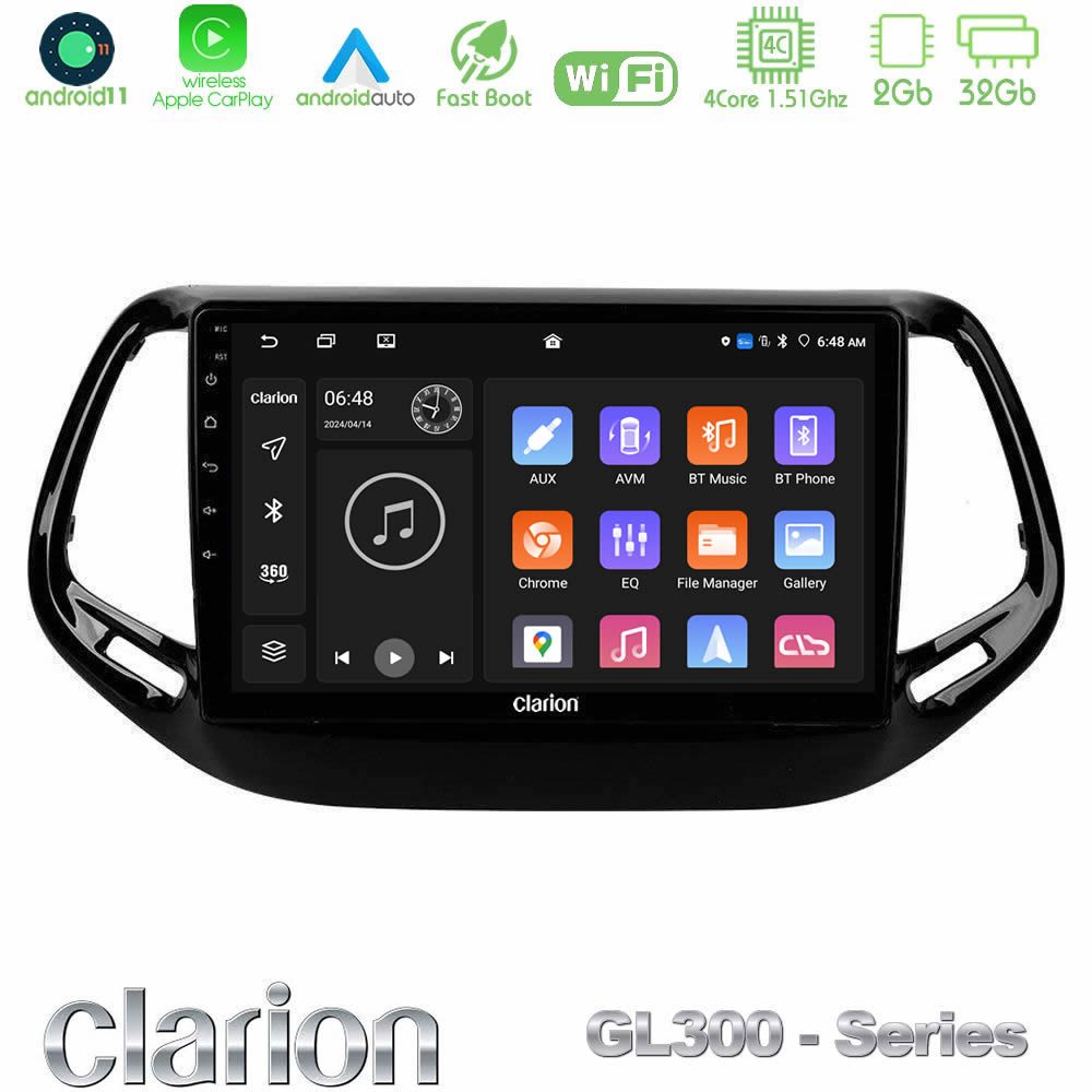 Clarion GL300 Series 4Core Android11 2+32GB Jeep Compass 2017> Navigation Multimedia Tablet 10" Με Carplay & Android Auto