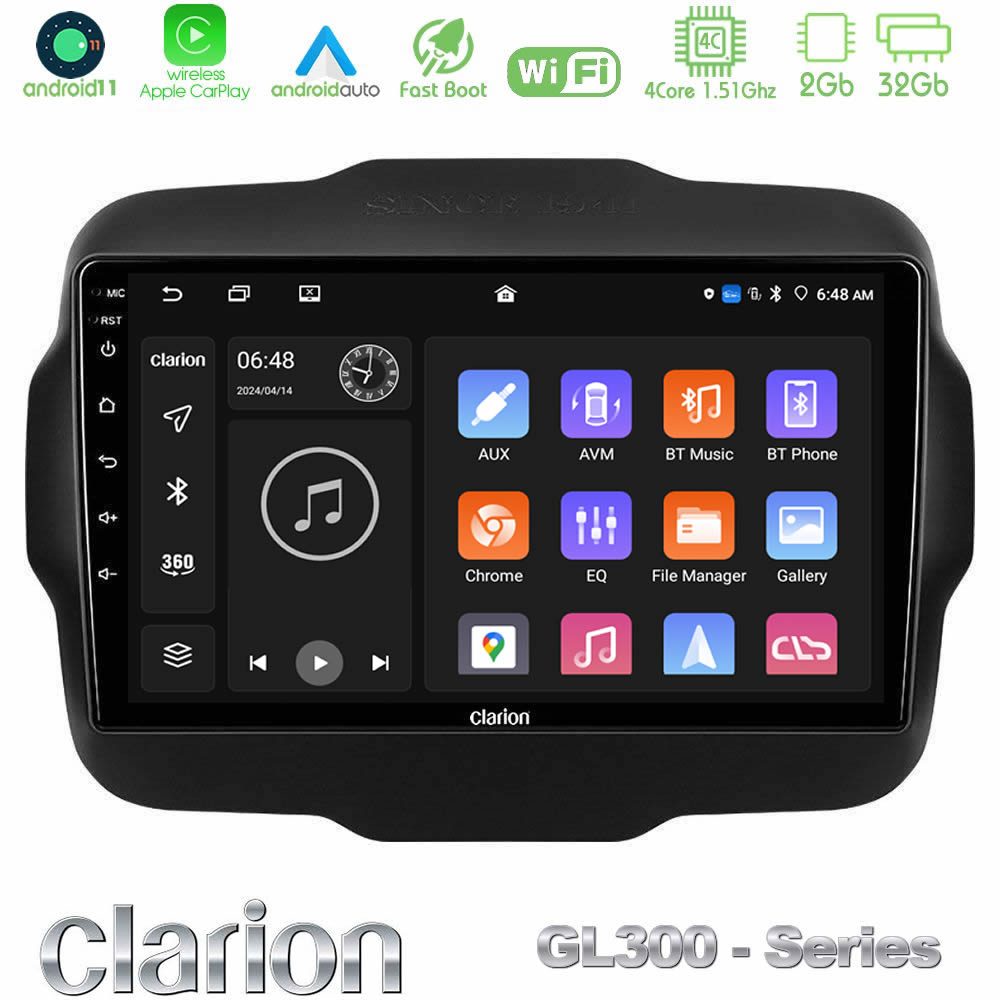 Clarion GL300 Series 4Core Android11 2+32GB Jeep Renegade 2015-2019 Navigation Multimedia Tablet 9" Με Carplay & Android Auto