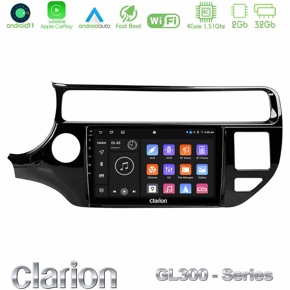 Clarion GL300 Series 4Core Android11 2+32GB Kia Rio 2015-2017 Navigation Multimedia Tablet 9" Με Carplay & Android Auto