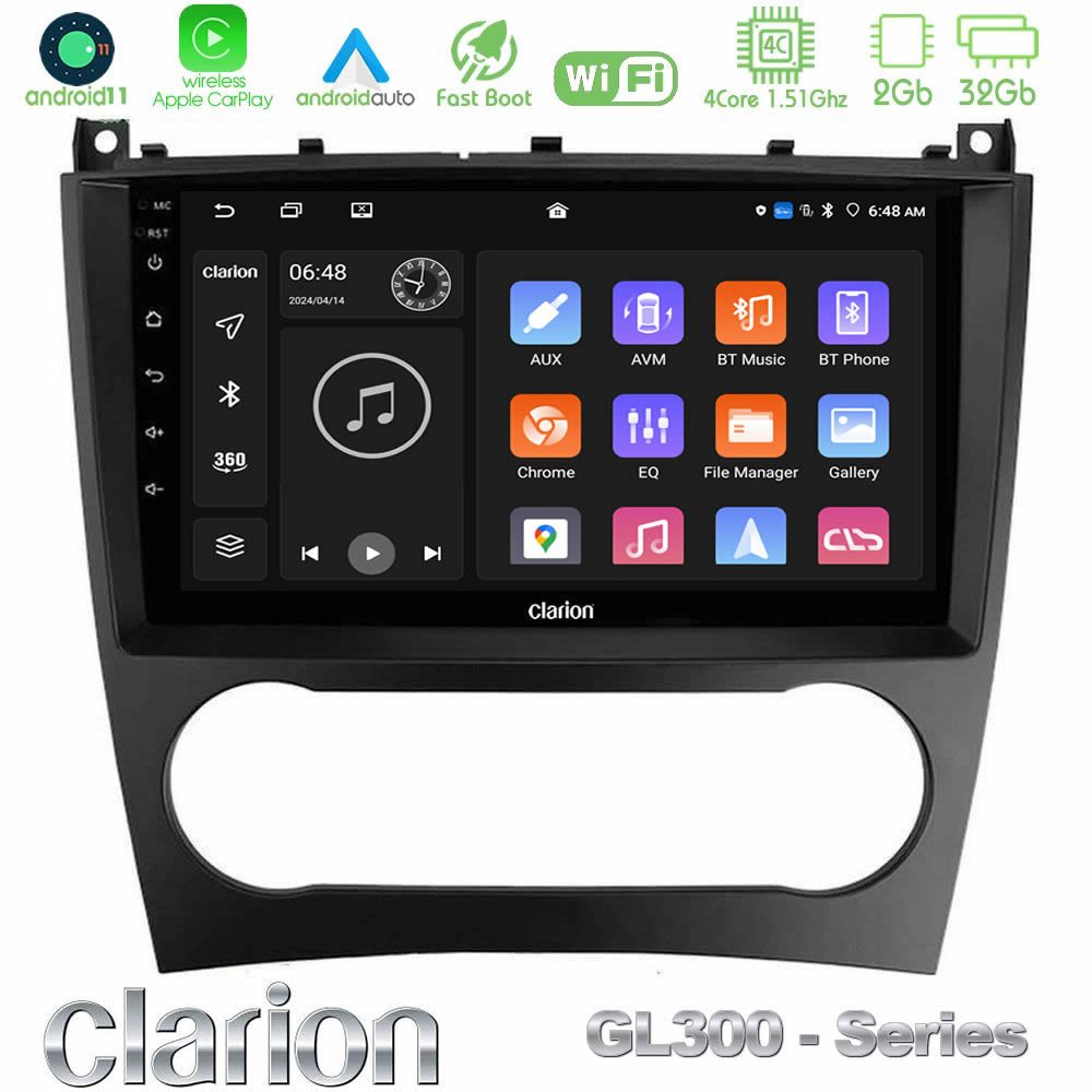 Clarion GL300 Series 4Core Android11 2+32GB Mercedes W203 Facelift Navigation Multimedia Tablet 9" Με Carplay & Android Auto