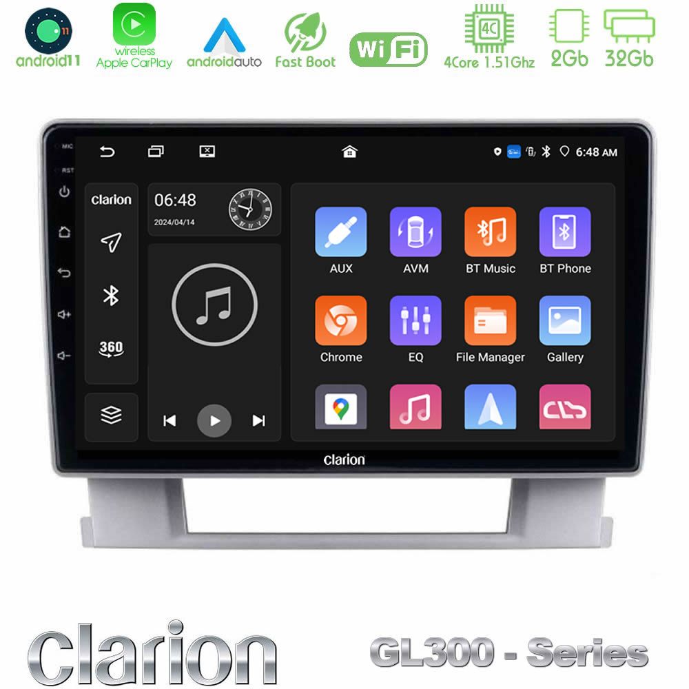 Clarion GL300 Series 4Core Android11 2+32GB Opel Astra J 2010-2014 Navigation Multimedia Tablet 9" Με Carplay & Android Auto
