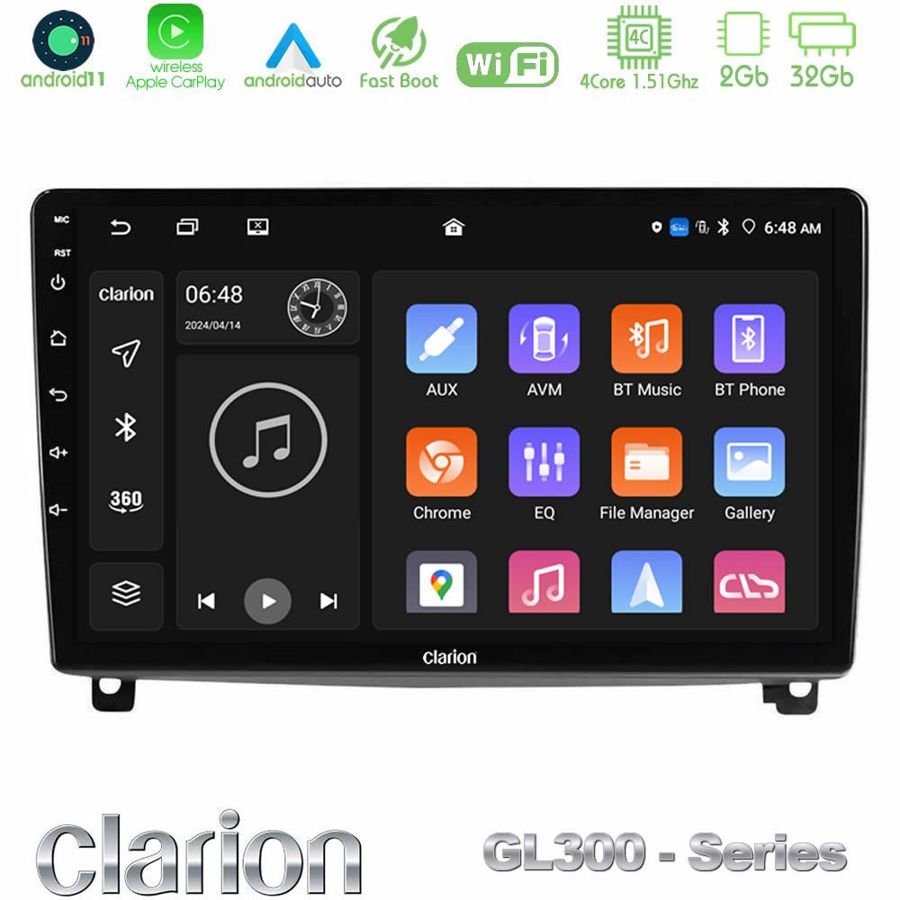 Clarion GL300 Series 4Core Android11 2+32GB Peugeot 407 Navigation Multimedia Tablet 9" Με Carplay & Android Auto