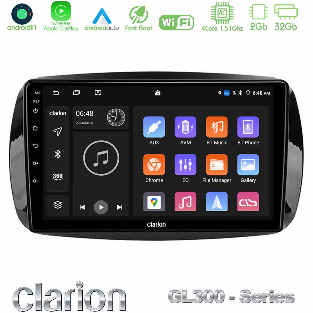 Clarion GL300 Series 4Core Android11 2+32GB Smart 453 Navigation Multimedia Tablet 9" Με Carplay & Android Auto