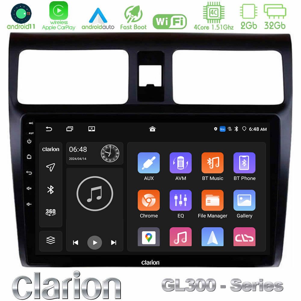 Clarion GL300 Series 4Core Android11 2+32GB Suzuki Swift 2005-2010 Navigation Multimedia Tablet 10" Με Carplay & Android Auto