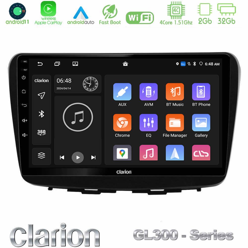 Clarion GL300 Series 4Core Android11 2+32GB Suzuki Baleno 2016-2021 Navigation Multimedia Tablet 9" Με Carplay & Android Auto