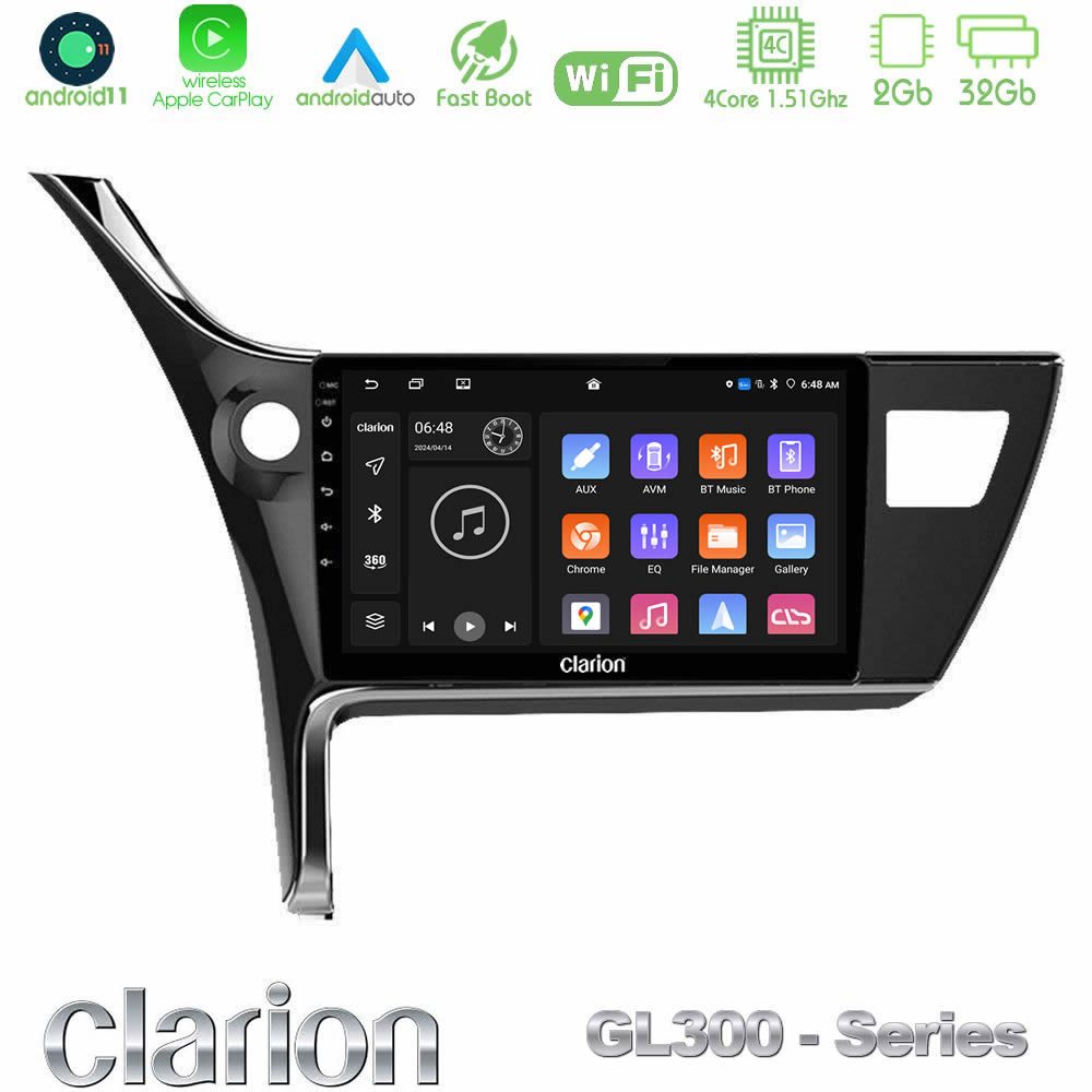 Clarion GL300 Series 4Core Android11 2+32GB Toyota Corolla 2017-2018 Navigation Multimedia Tablet 10" Με Carplay & Android Auto