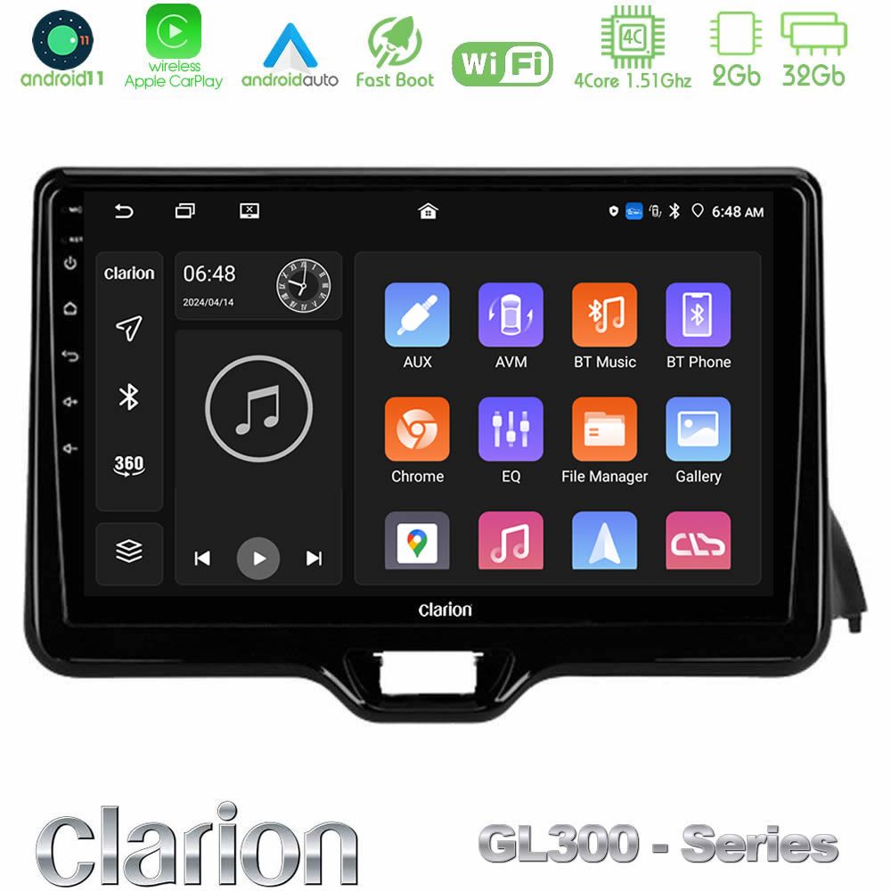 Clarion GL300 Series 4Core Android11 2+32GB Toyota Yaris 2020-> Navigation Multimedia Tablet 10" Με Carplay & Android Auto