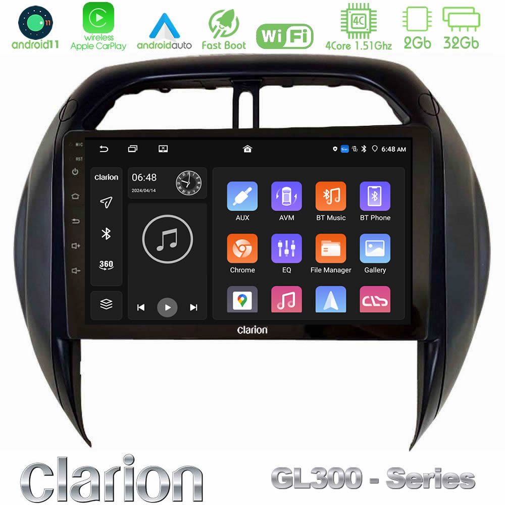 Clarion GL300 Series 4Core Android11 2+32GB Toyota RAV4 2001-2005 (Auto A/C) Navigation Multimedia Tablet 9" Με Carplay & Android Auto