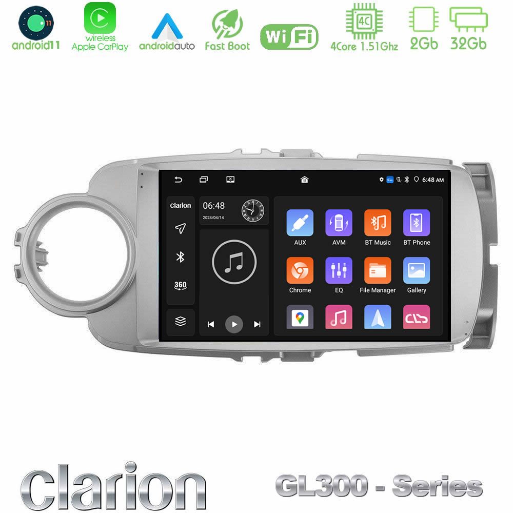 Clarion GL300 Series 4Core Android11 2+32GB Toyota Yaris Navigation Multimedia Tablet 9" Με Carplay & Android Auto