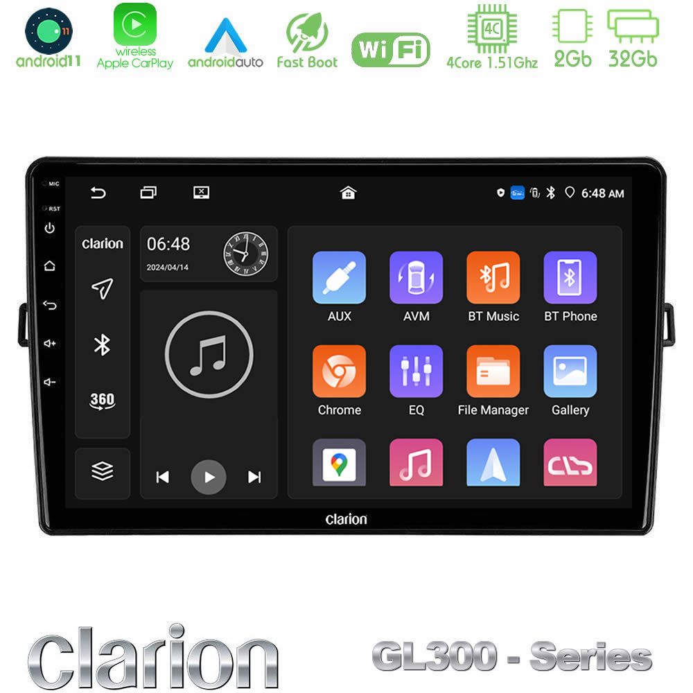 Clarion GL300 Series 4Core Android11 2+32GB Toyota Auris Navigation Multimedia Tablet 10" Με Carplay & Android Auto