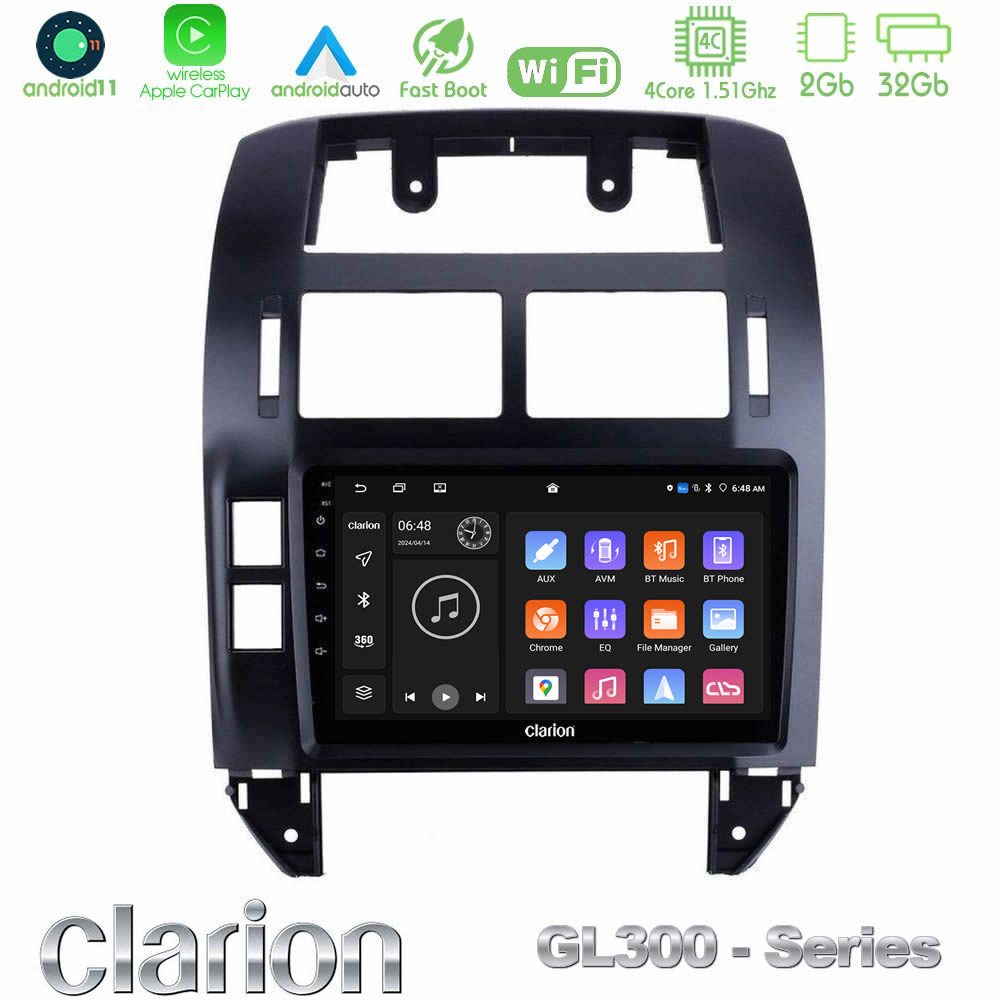 Clarion GL300 Series 4Core Android11 2+32GB VW Polo 2002-2009 Navigation Multimedia Tablet 9" Με Carplay & Android Auto