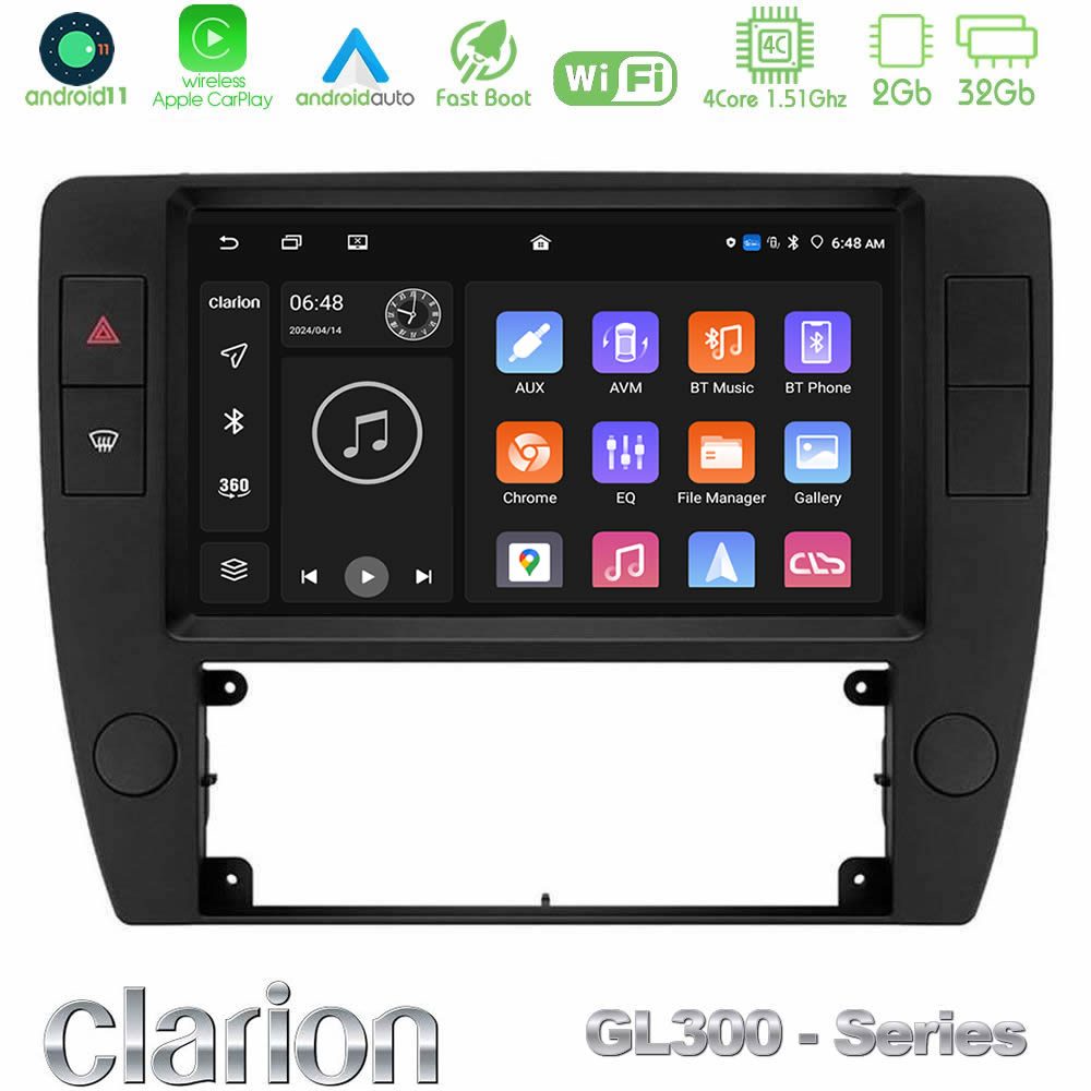 Clarion GL300 Series 4Core Android11 2+32GB VW Passat B5 2001-2005 Navigation Multimedia Tablet 9" Με Carplay & Android Auto