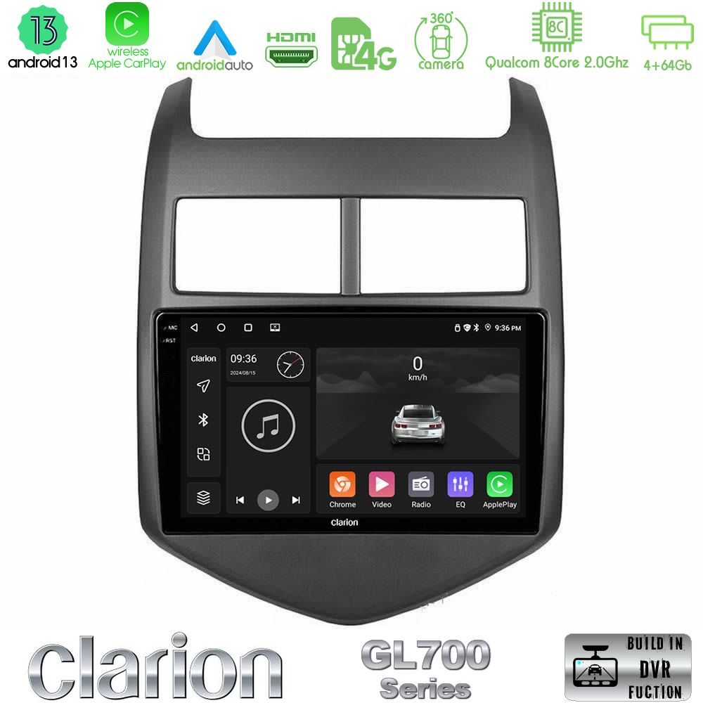 Clarion GL700 Series 8Core Android13 4+64GB Chevrolet Aveo 2011-2017 Navigation Multimedia Tablet 9" Με Carplay & Android Auto