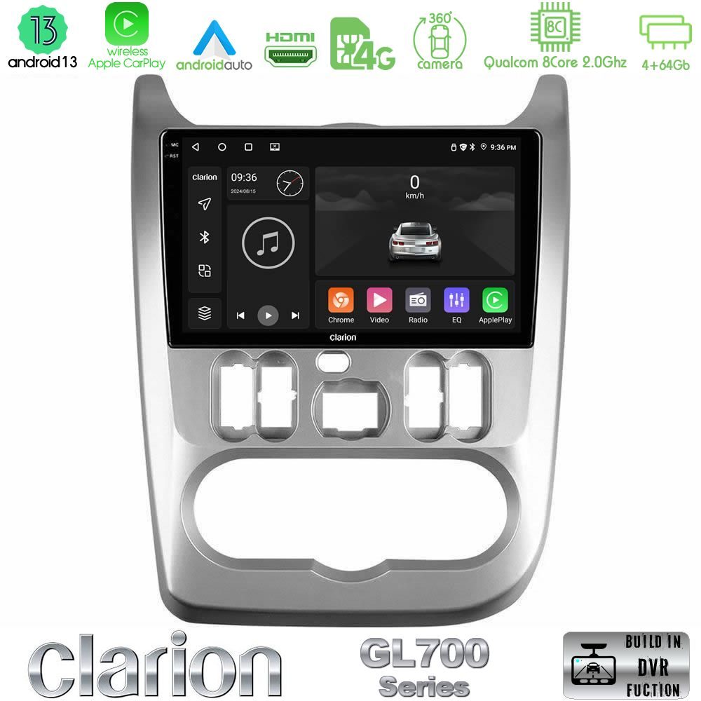 Clarion GL700 Series 8Core Android13 4+64GB Dacia Duster/Sandero/Logan Navigation Multimedia Tablet 9" Με Carplay & Android Auto