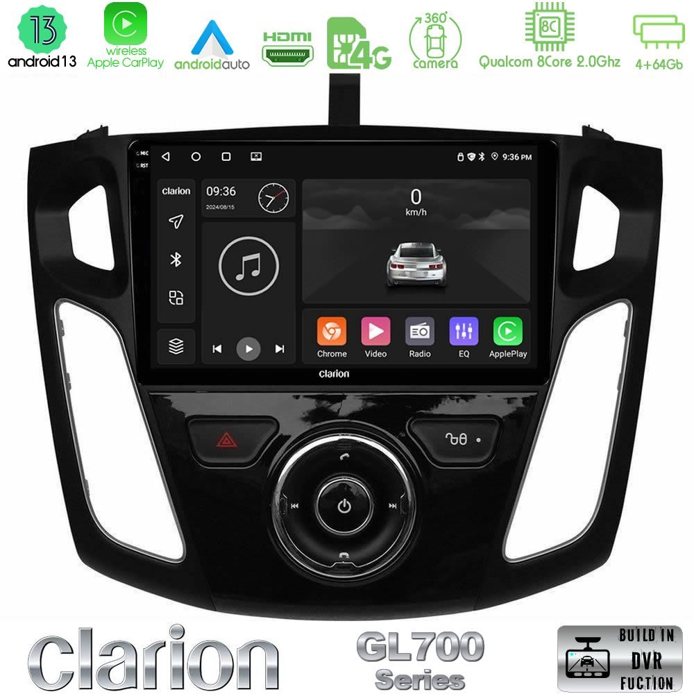 Clarion GL700 Series 8Core Android13 4+64GB Ford Focus 2012-2018 Navigation Multimedia Tablet 9" Με Carplay & Android Auto