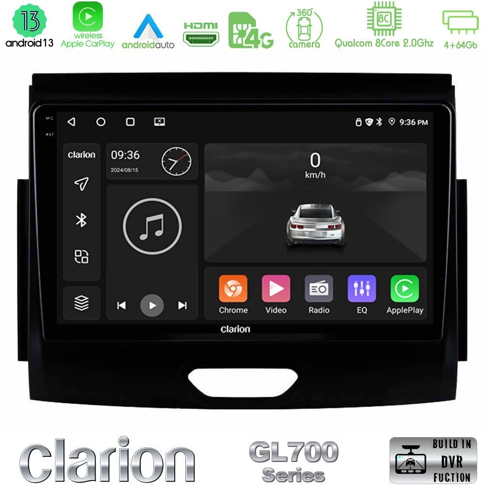 Clarion GL700 Series 8Core Android13 4+64GB Ford Ranger 2017-2022 Navigation Multimedia Tablet 9" Με Carplay & Android Auto