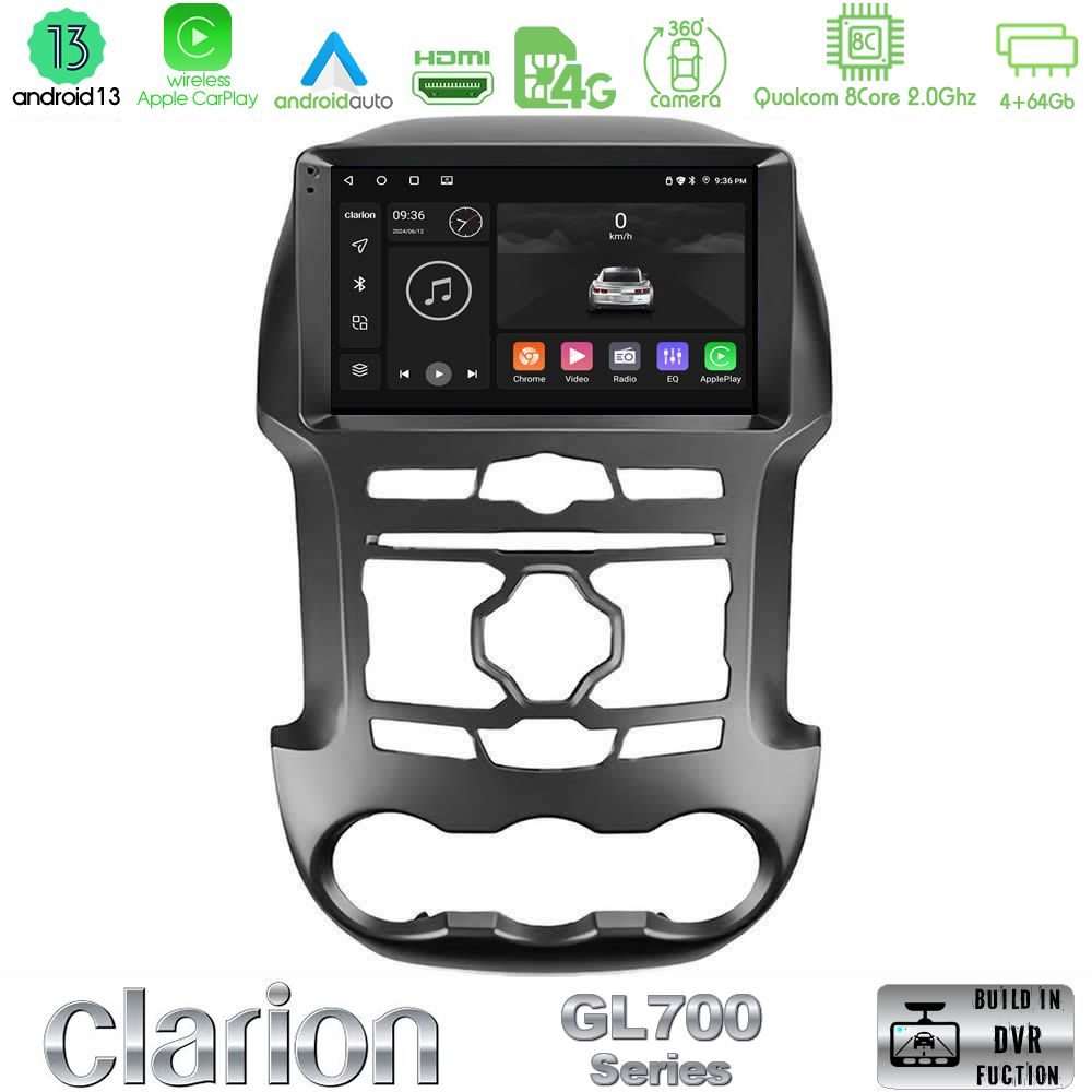 Clarion GL700 Series 8Core Android13 4+64GB Ford Ranger 2012-2016 Navigation Multimedia Tablet 9" Με Carplay & Android Auto