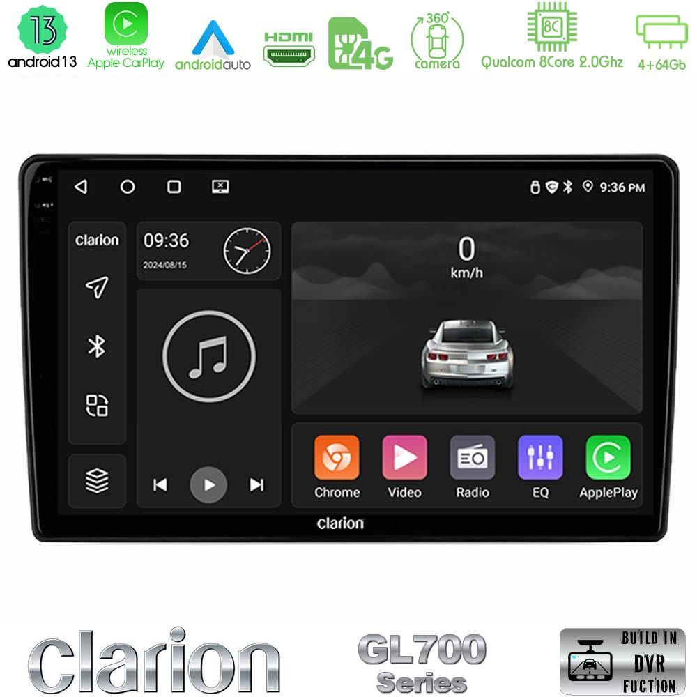 Clarion GL700 Series 8Core Android13 4+64GB Ford Fiesta 2018-2024 Navigation Multimedia Tablet 10" Με Carplay & Android Auto