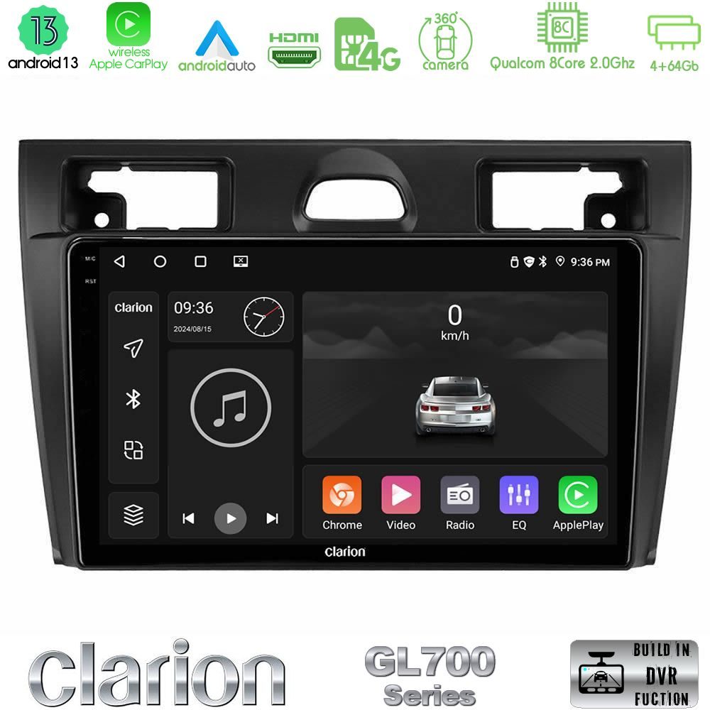 Clarion GL700 Series 8Core Android13 4+64GB Ford Fiesta/Fusion Navigation Multimedia Tablet 9" Με Carplay & Android Auto