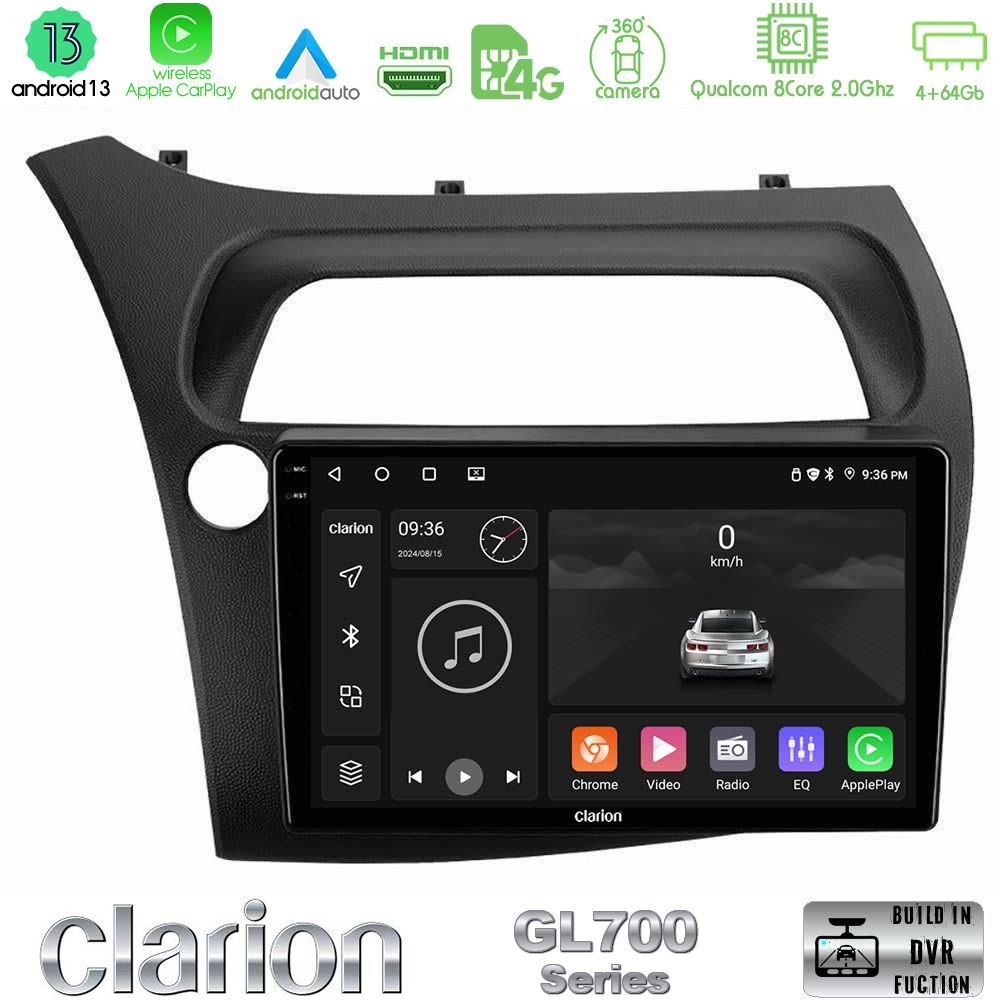 Clarion GL700 Series 8Core Android13 4+64GB Honda CiviC Hatchback 2006-2011 Navigation Multimedia Tablet 9" Με Carplay & Android Auto