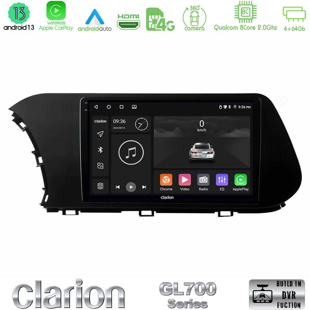 Clarion GL700 Series 8Core Android13 4+64GB Hyundai i20 2021-2023 Navigation Multimedia Tablet 10" Με Carplay & Android Auto
