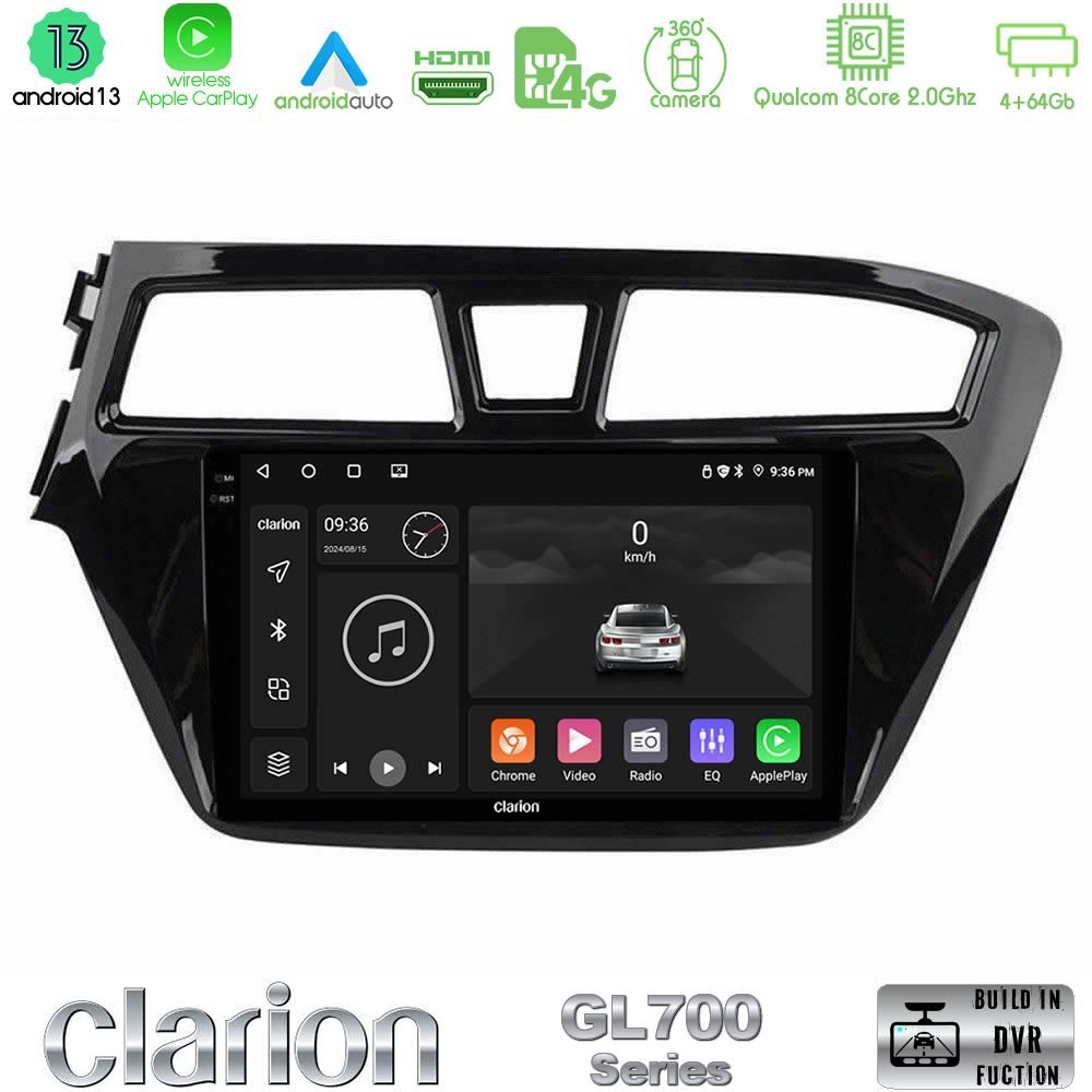 Clarion GL700 Series 8Core Android13 4+64GB Hyundai i20 2014-2018 Navigation Multimedia Tablet 9" Με Carplay & Android Auto