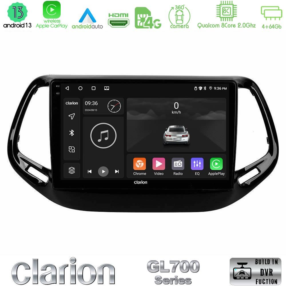 Clarion GL700 Series 8Core Android13 4+64GB Jeep Compass 2017> Navigation Multimedia Tablet 10" Με Carplay & Android Auto