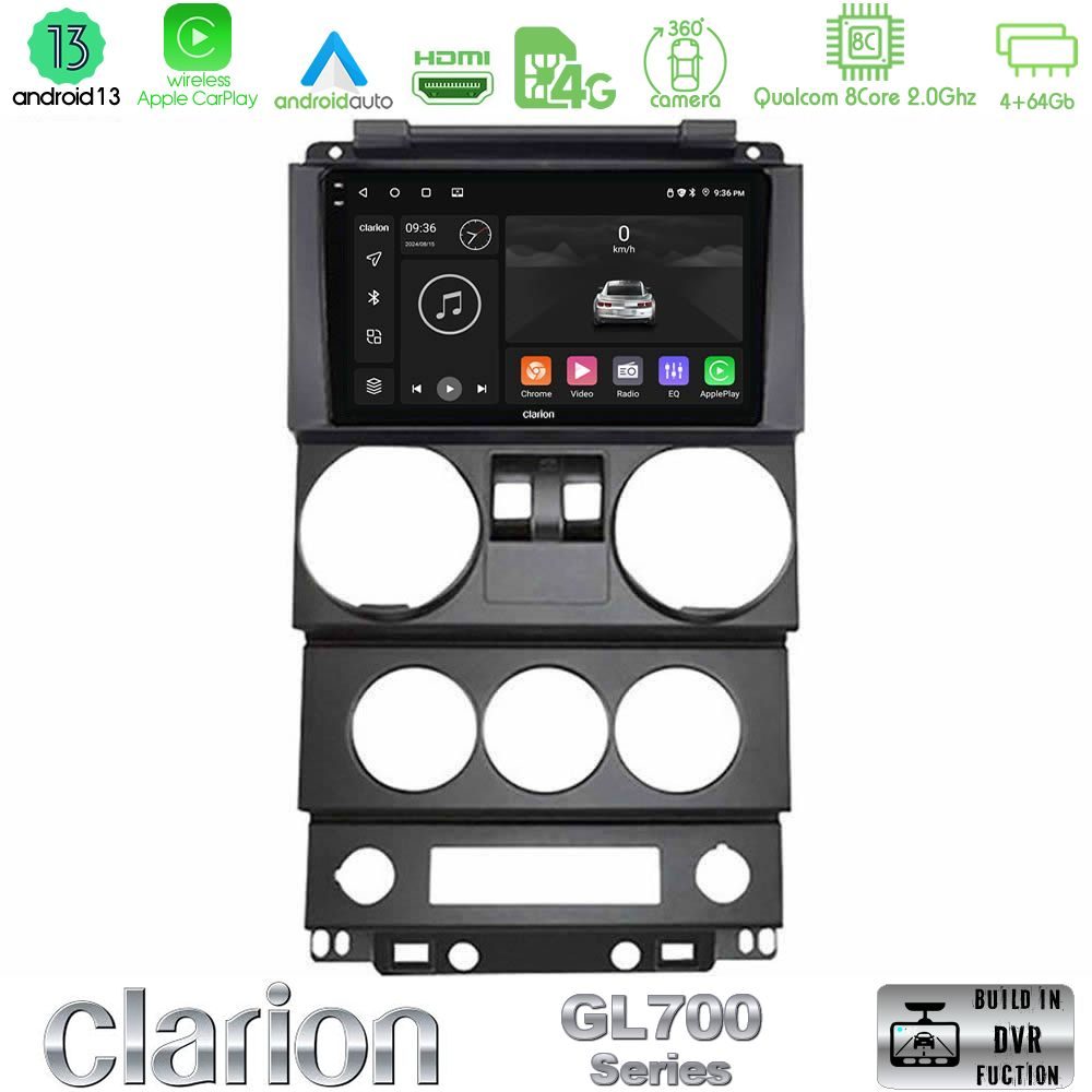Clarion GL700 Series 8Core Android13 4+64GB Jeep Wrangler 2Door 2008-2010 Navigation Multimedia Tablet 9" Με Carplay & Android Auto