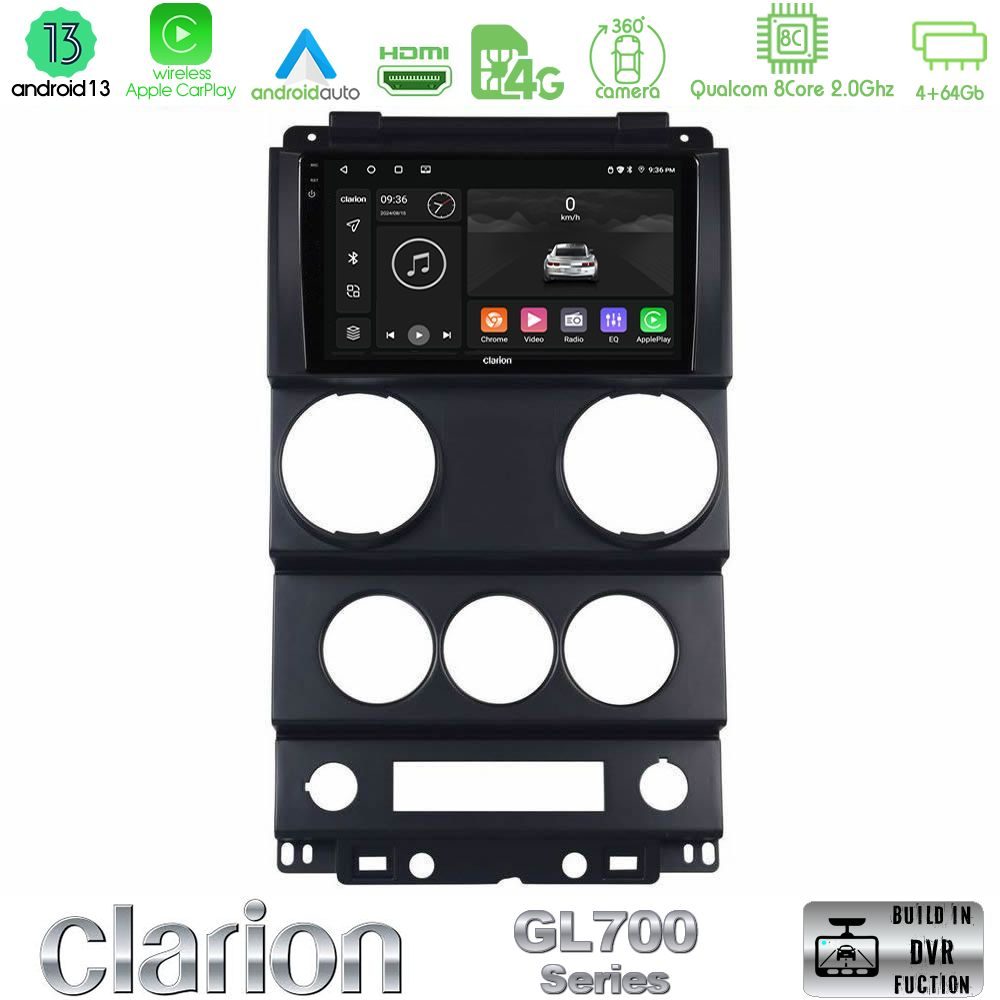 Clarion GL700 Series 8Core Android13 4+64GB Jeep Wrangler 2Door 2008-2010 Navigation Multimedia Tablet 9" Με Carplay & Android Auto