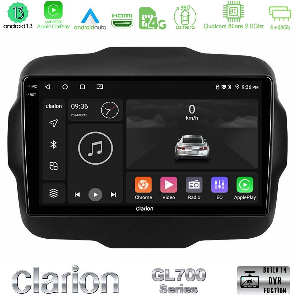 Clarion GL700 Series 8Core Android13 4+64GB Jeep Renegade 2015-2019 Navigation Multimedia Tablet 9" Με Carplay & Android Auto