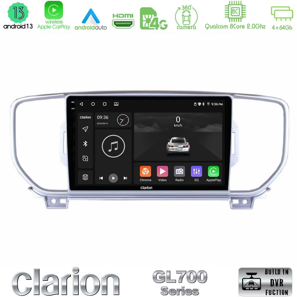 Clarion GL700 Series 8Core Android13 4+64GB Kia Sportage 2016-2018 Navigation Multimedia Tablet 9" Με Carplay & Android Auto