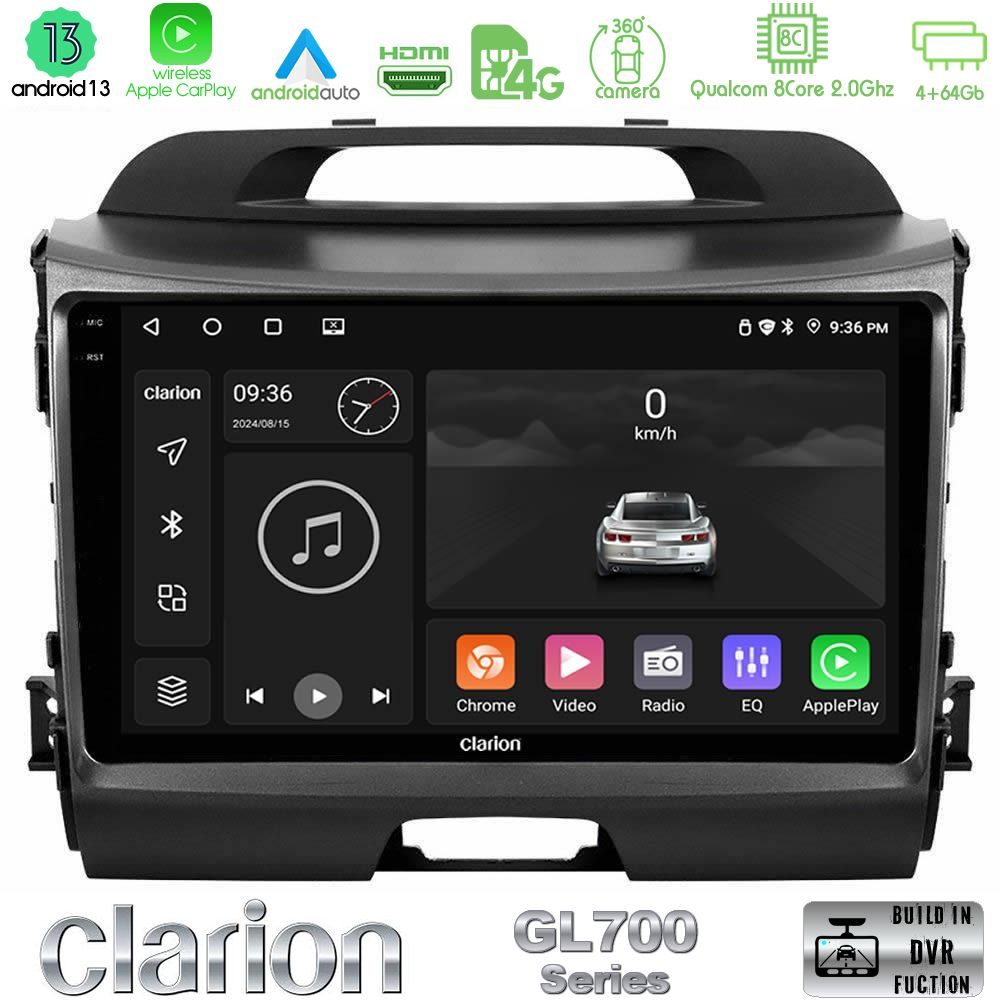 Clarion GL700 Series 8Core Android13 4+64GB Kia Sportage Navigation Multimedia Tablet 9" Με Carplay & Android Auto
